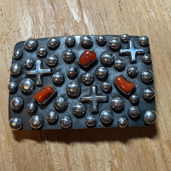 Chimney Butte Sterling Coral and Cross/Dots Buckle - Picture 1 of 2